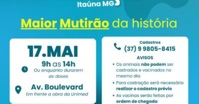 Itaúna vai realizar maior mutirão de castração de animais da história da cidade