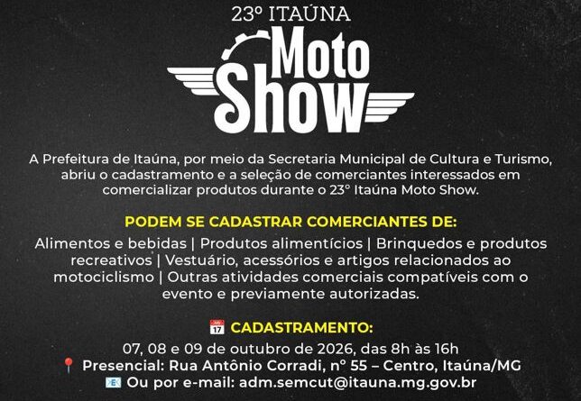Prefeitura inicia cadastramento para prestadores de serviços de venda de alimentos, bebidas e outros produtos para o Itaúna Moto Show 2026